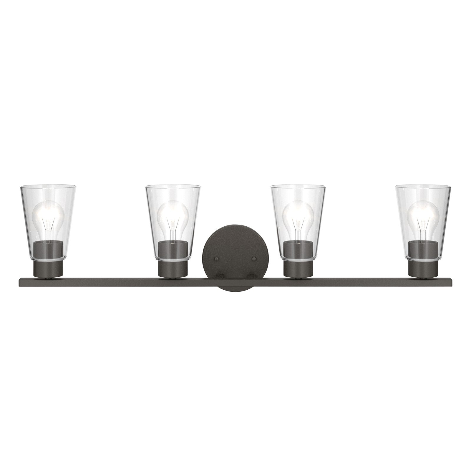Kichler Stamos 31.25in 4-Light Vanity Light | Modern Olde Bronze Steel and Clear Satin Etched Glass | Bathroom Vanity | 31.25 x 8.25 in | Model 55122OZCLR