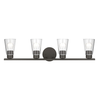 Kichler Stamos 31.25in 4-Light Vanity Light | Modern Olde Bronze Steel and Clear Satin Etched Glass | Bathroom Vanity | 31.25 x 8.25 in | Model 55122OZCLR
