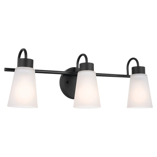 Kichler Erma 23in 3-Light Vanity Light | Black Steel & Glass | Bathroom & Powder Room Vanity Light | 180W Max, Incandescent, Damp Rated | Model 55126BK
