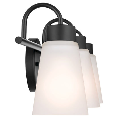 Kichler Erma 23in 3-Light Vanity Light | Black Steel & Glass | Bathroom & Powder Room Vanity Light | 180W Max, Incandescent, Damp Rated | Model 55126BK