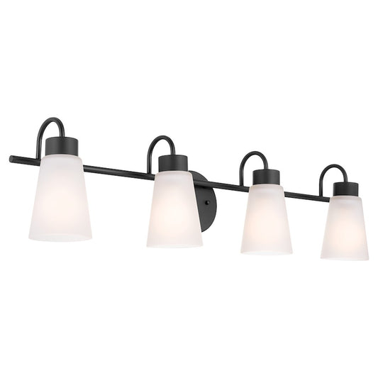 Kichler Erma 4-Light 32.5in Vanity Light | Industrial Black Steel & Clear Satin Etched Glass | Bathroom & Powder Room Vanity Light | Model 55127BK