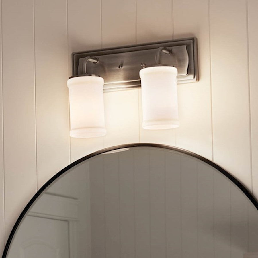 Kichler Vetivene 2-Light 15.25in Vanity Light | Classic Pewter Steel & Opal Glass | Bathroom Vanity & Powder Room Light | Model 55130CLP