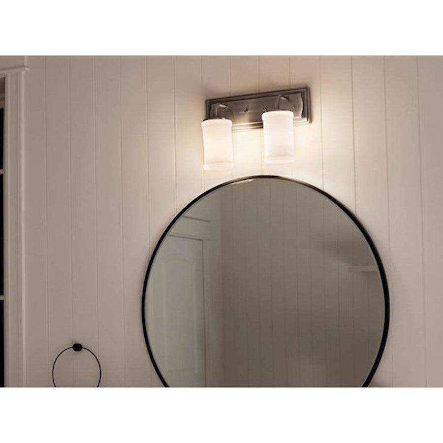 Kichler Vetivene 2-Light 15.25in Vanity Light | Classic Pewter Steel & Opal Glass | Bathroom Vanity & Powder Room Light | Model 55130CLP