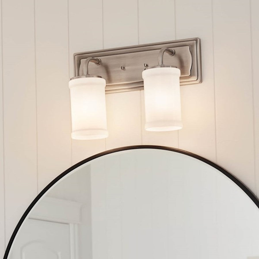 Kichler Vetivene 2-Light 15.25in Vanity Light | Classic Pewter Steel & Opal Glass | Bathroom Vanity & Powder Room Light | Model 55130CLP