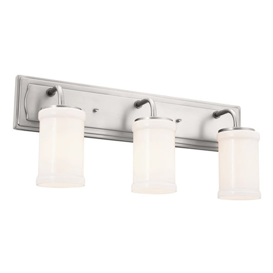 Kichler Vetivene 24in 3-Light Vanity Light | Classic Pewter Steel & Opal Glass | Bathroom Vanity Light | 75W Max per Socket, Damp | Model 55131CLP