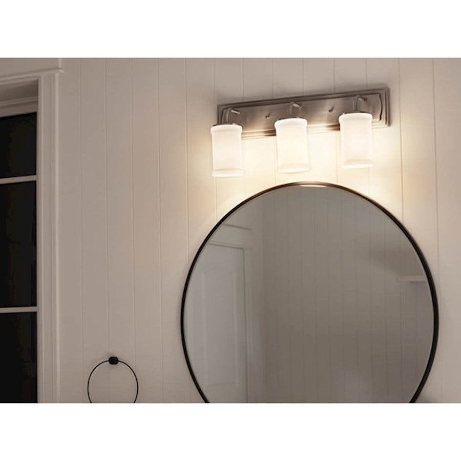 Kichler Vetivene 24in 3-Light Vanity Light | Classic Pewter Steel & Opal Glass | Bathroom Vanity Light | 75W Max per Socket, Damp | Model 55131CLP
