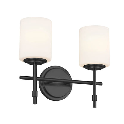 Kichler Ali 14in 2-Light Vanity Light | Black Steel & Satin Etched Opal Glass | Bathroom & Powder Room Light | Damp Rated, Dimmable | Model 55141BK