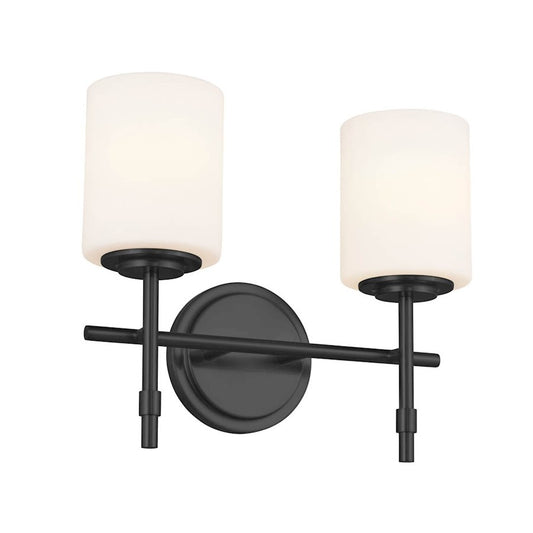 Kichler Ali 14in 2-Light Vanity Light | Black Steel & Satin Etched Opal Glass | Bathroom & Powder Room Light | Damp Rated, Dimmable | Model 55141BK