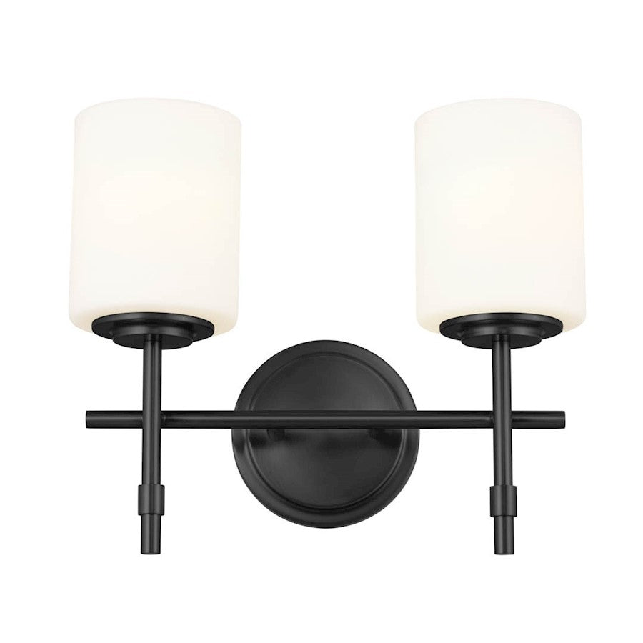 Kichler Ali 14in 2-Light Vanity Light | Black Steel & Satin Etched Opal Glass | Bathroom & Powder Room Light | Damp Rated, Dimmable | Model 55141BK