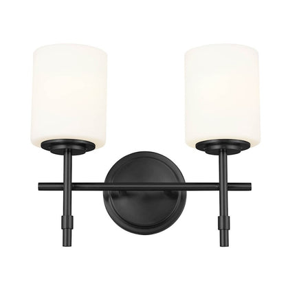 Kichler Ali 14in 2-Light Vanity Light | Black Steel & Satin Etched Opal Glass | Bathroom & Powder Room Light | Damp Rated, Dimmable | Model 55141BK