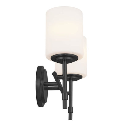 Kichler Ali 14in 2-Light Vanity Light | Black Steel & Satin Etched Opal Glass | Bathroom & Powder Room Light | Damp Rated, Dimmable | Model 55141BK