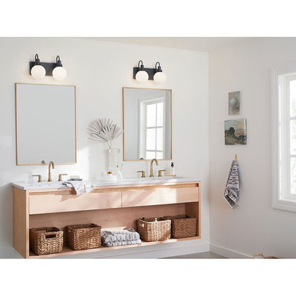 Kichler Hex 14in 2-Light Vanity | Soft Modern Black Steel & Opal Glass | Bathroom Vanity Light | 120V, 2 x 60W Candelabra, Dimmable | Model 55150BK