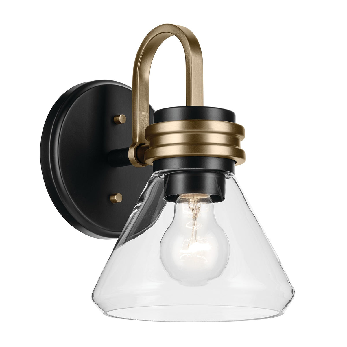 Kichler Farum 1-Light Wall Sconce | Black Steel and Clear Glass | Hallway & Bathroom Accent | 7.25 x 9.5 in, Damp Rated | Model 55153BKCLR