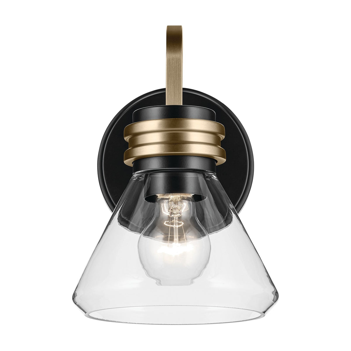 Kichler Farum 1-Light Wall Sconce | Black Steel and Clear Glass | Hallway & Bathroom Accent | 7.25 x 9.5 in, Damp Rated | Model 55153BKCLR