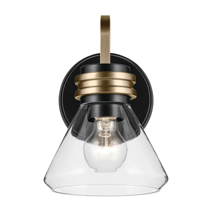 Kichler Farum 1-Light Wall Sconce | Black Steel and Clear Glass | Hallway & Bathroom Accent | 7.25 x 9.5 in, Damp Rated | Model 55153BKCLR
