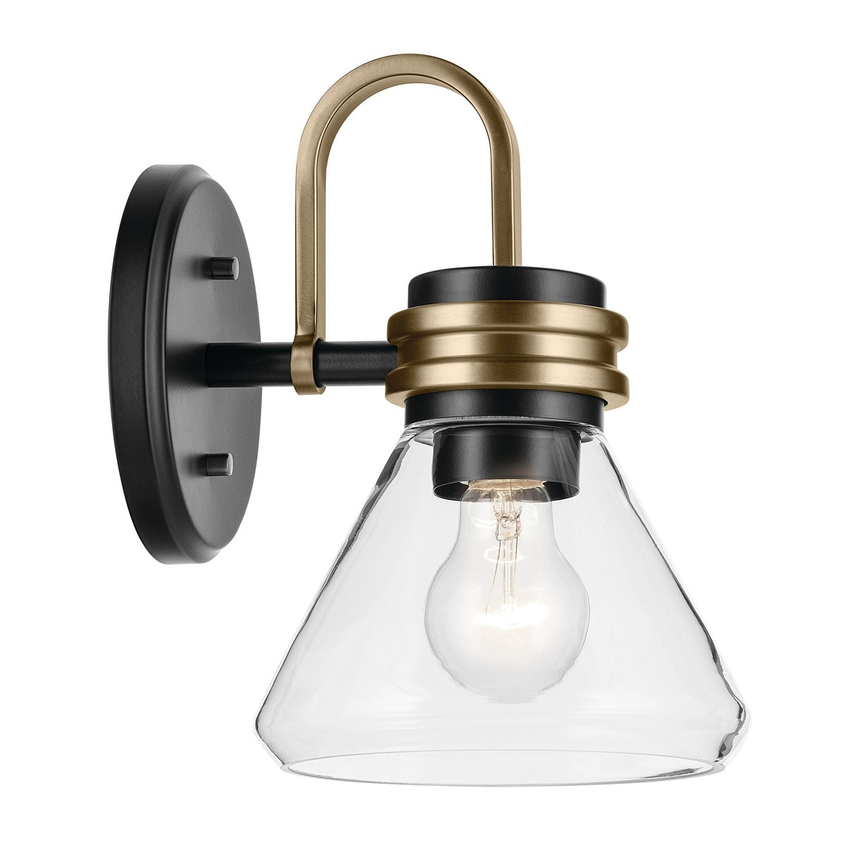 Kichler Farum 1-Light Wall Sconce | Black Steel and Clear Glass | Hallway & Bathroom Accent | 7.25 x 9.5 in, Damp Rated | Model 55153BKCLR