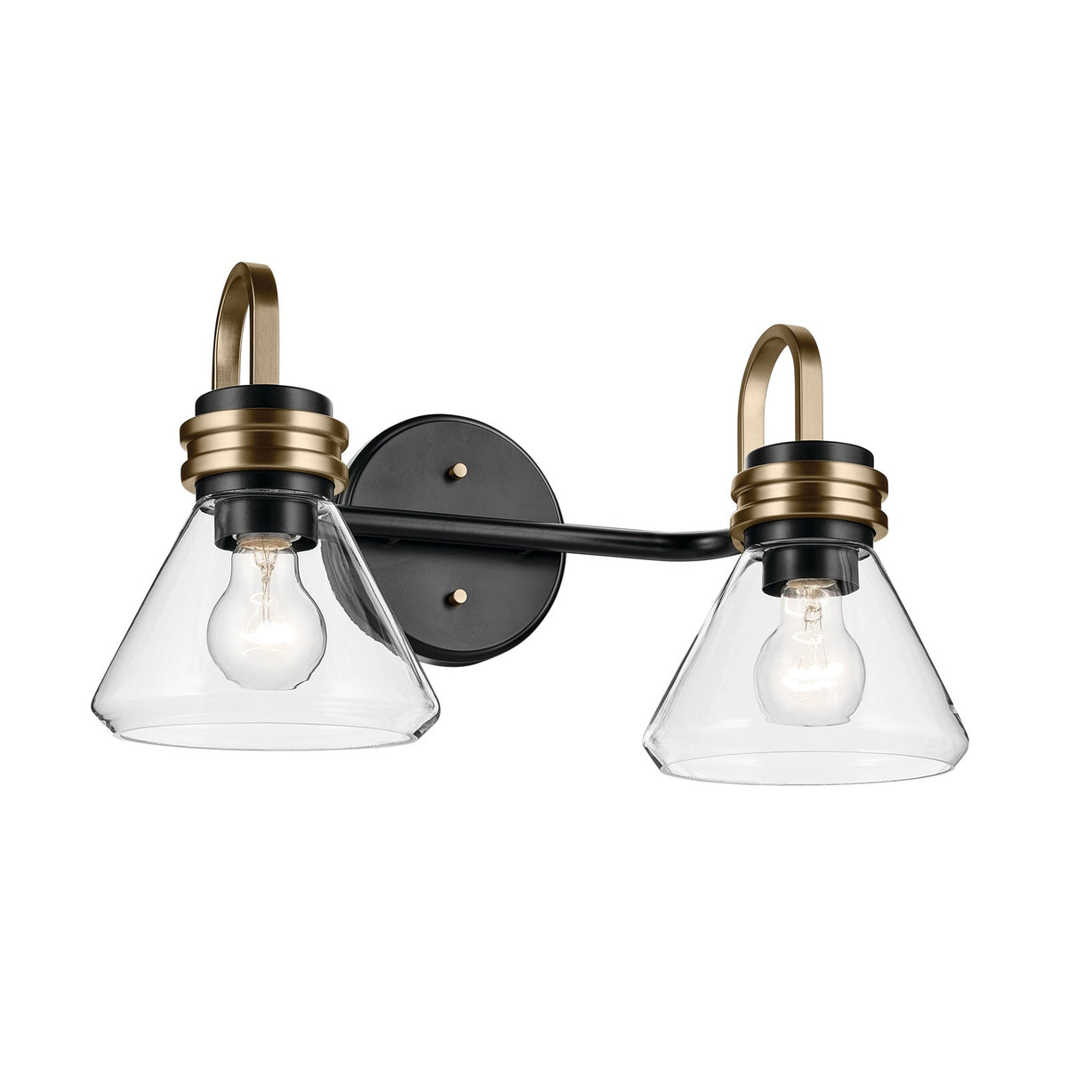 Kichler Farum 19in 2-Light Vanity Light | Modern Black Steel and Clear Glass | Bathroom Vanity | 19.25 x 9.5 in, Damp Rated | Model 55154BKCLR