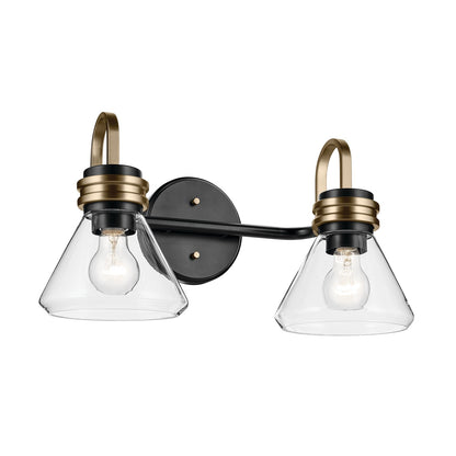 Kichler Farum 19in 2-Light Vanity Light | Modern Black Steel and Clear Glass | Bathroom Vanity | 19.25 x 9.5 in, Damp Rated | Model 55154BKCLR