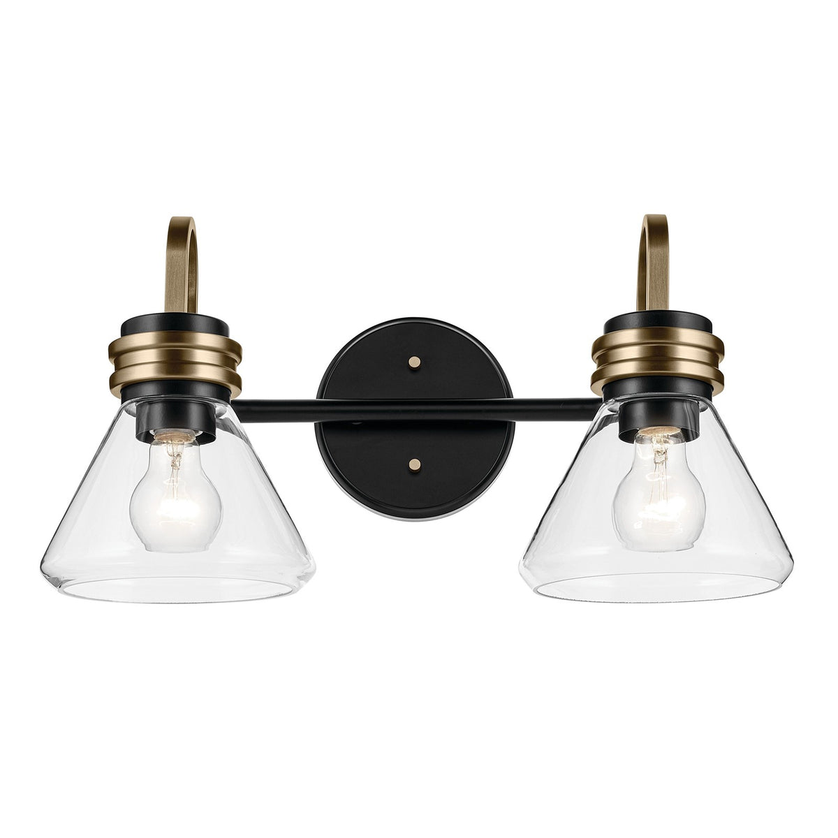 Kichler Farum 19in 2-Light Vanity Light | Modern Black Steel and Clear Glass | Bathroom Vanity | 19.25 x 9.5 in, Damp Rated | Model 55154BKCLR