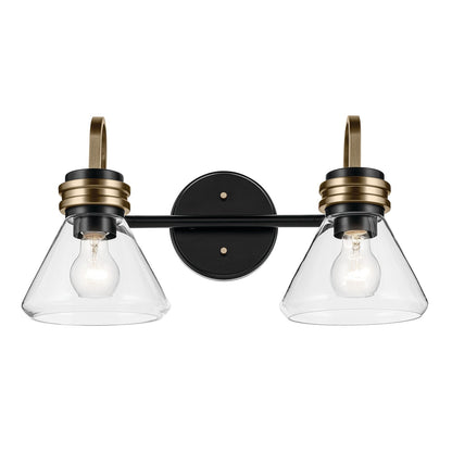 Kichler Farum 19in 2-Light Vanity Light | Modern Black Steel and Clear Glass | Bathroom Vanity | 19.25 x 9.5 in, Damp Rated | Model 55154BKCLR