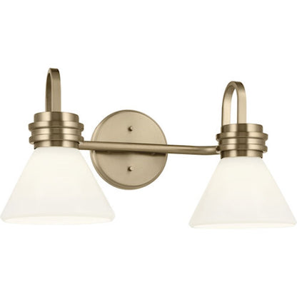 Kichler Farum 19.25in 2-Light Vanity Light | Soft Modern Champagne Bronze & Opal Glass | Bathroom Vanity Light | 60W, Dimmable, Damp Rated | Model 55154CPZ