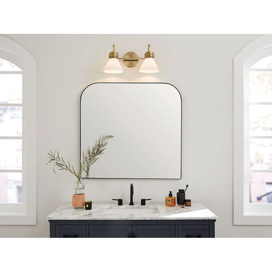 Kichler Farum 19.25in 2-Light Vanity Light | Soft Modern Champagne Bronze & Opal Glass | Bathroom Vanity Light | 60W, Dimmable, Damp Rated | Model 55154CPZ