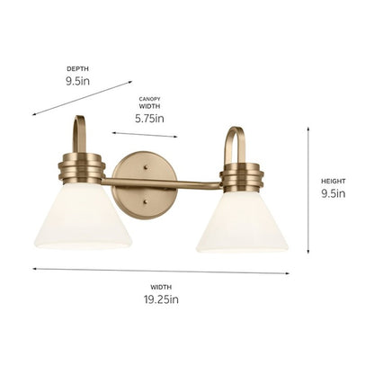 Kichler Farum 19.25in 2-Light Vanity Light | Soft Modern Champagne Bronze & Opal Glass | Bathroom Vanity Light | 60W, Dimmable, Damp Rated | Model 55154CPZ