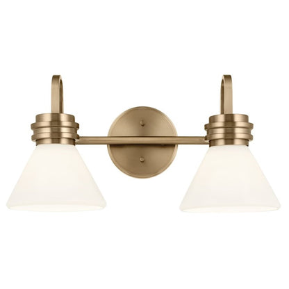 Kichler Farum 19.25in 2-Light Vanity Light | Soft Modern Champagne Bronze & Opal Glass | Bathroom Vanity Light | 60W, Dimmable, Damp Rated | Model 55154CPZ