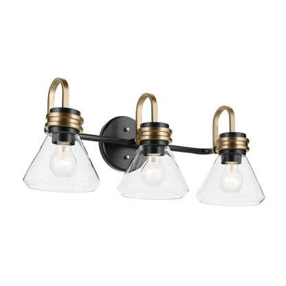 Kichler Farum 26in 3-Light Vanity Light | Modern Black Steel and Clear Glass | Bathroom Vanity | 26 x 9.5 x 9.5 in | Model 55155BKCLR