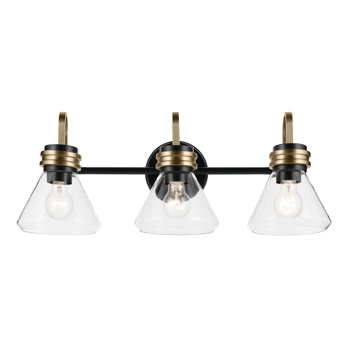 Kichler Farum 26in 3-Light Vanity Light | Modern Black Steel and Clear Glass | Bathroom Vanity | 26 x 9.5 x 9.5 in | Model 55155BKCLR