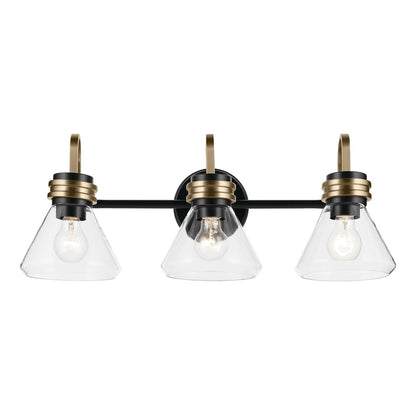 Kichler Farum 26in 3-Light Vanity Light | Modern Black Steel and Clear Glass | Bathroom Vanity | 26 x 9.5 x 9.5 in | Model 55155BKCLR