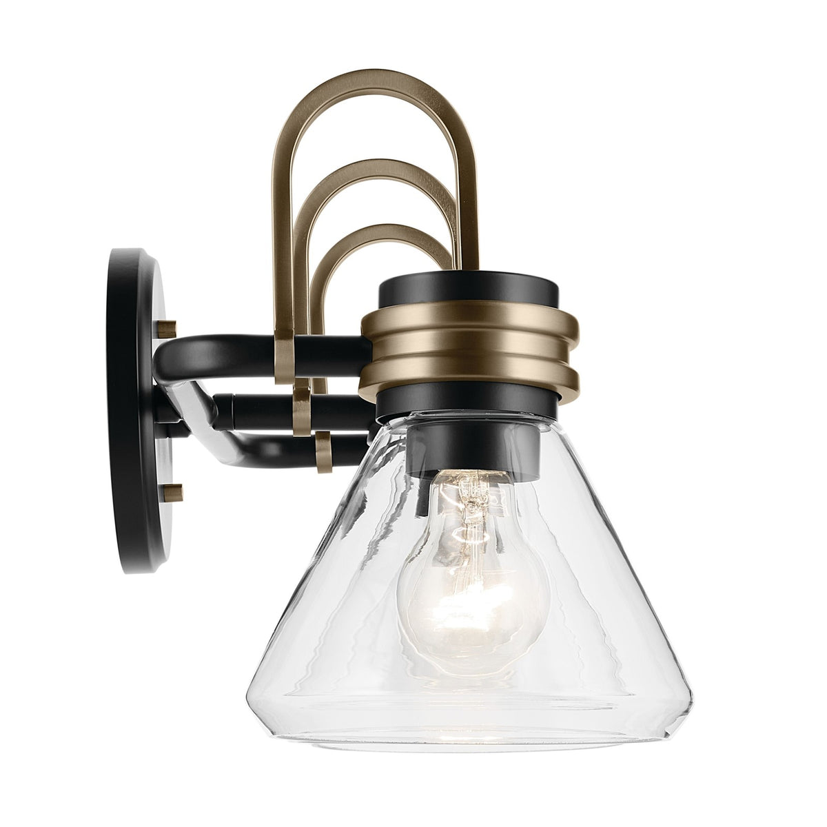 Kichler Farum 26in 3-Light Vanity Light | Modern Black Steel and Clear Glass | Bathroom Vanity | 26 x 9.5 x 9.5 in | Model 55155BKCLR
