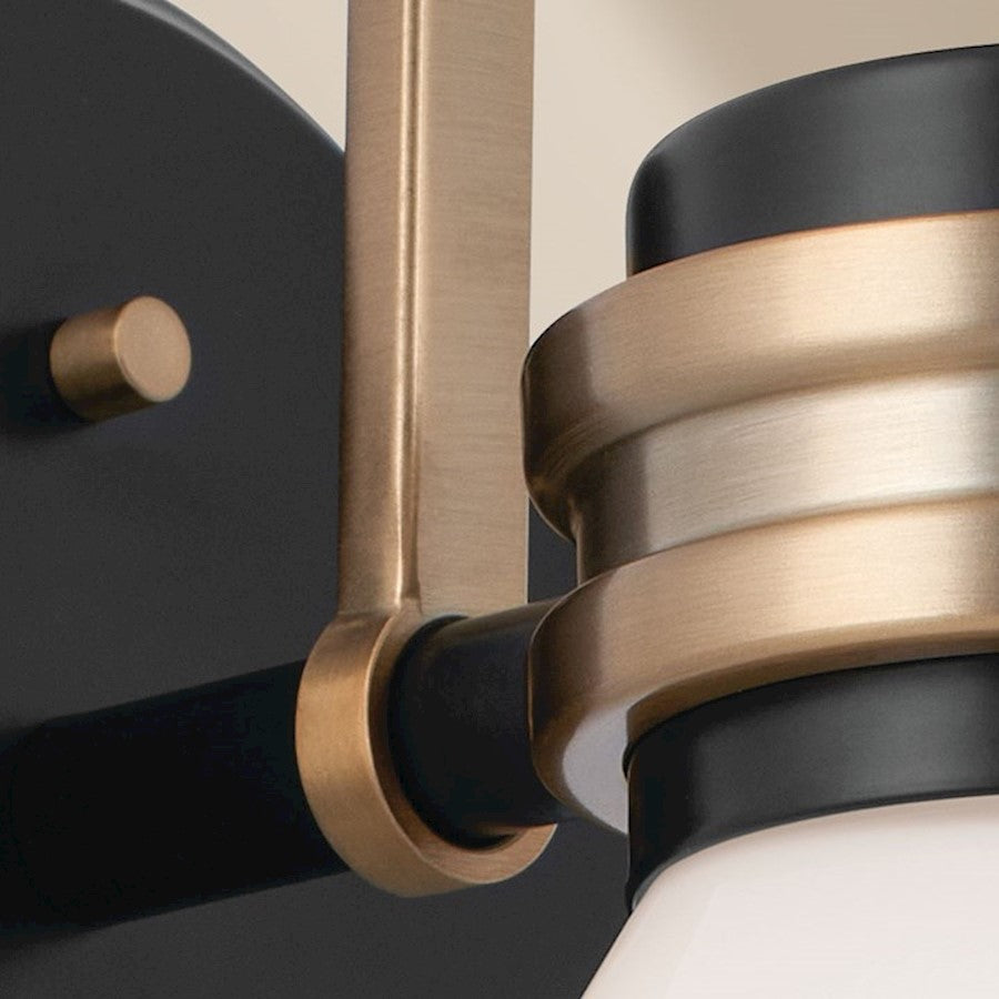 Kichler Farum 34in 4 Light Vanity | Soft Modern Black & Champagne Bronze with Opal Glass | Bathroom Vanity Light | 4 x 60W, Dimmable | Model 55156BK