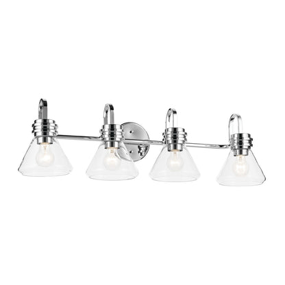 Kichler Farum 34in 4-Light Vanity Light | Modern Chrome and Clear Glass | Bathroom Vanity | 34 x 9.5 x 9.5 in | Model 55156CHCLR
