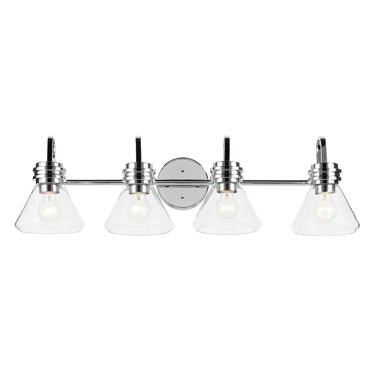 Kichler Farum 34in 4-Light Vanity Light | Modern Chrome and Clear Glass | Bathroom Vanity | 34 x 9.5 x 9.5 in | Model 55156CHCLR