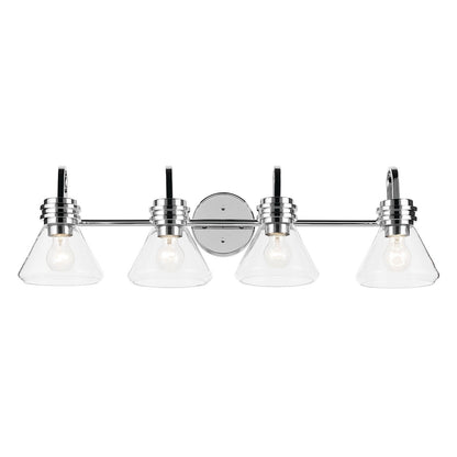 Kichler Farum 34in 4-Light Vanity Light | Modern Chrome and Clear Glass | Bathroom Vanity | 34 x 9.5 x 9.5 in | Model 55156CHCLR