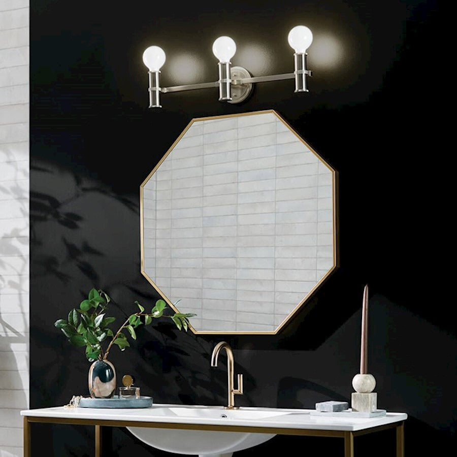 Kichler Torche 24in 3-Light Vanity | Soft Modern Brushed Nickel Steel | Bathroom & Powder Room Light | 60W E26, Dimmable | Model 55157NI