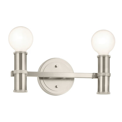 Kichler Torche 13in Wide 2-Light Vanity | Soft Modern Brushed Nickel Steel | Bathroom & Powder Room Accent | 2 x 60W Dimmable, Damp Rated | Model 55158NI
