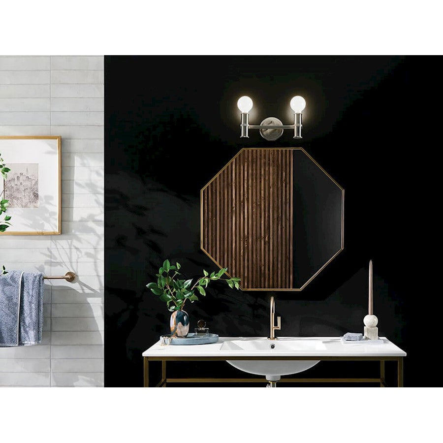 Kichler Torche 13in Wide 2-Light Vanity | Soft Modern Brushed Nickel Steel | Bathroom & Powder Room Accent | 2 x 60W Dimmable, Damp Rated | Model 55158NI