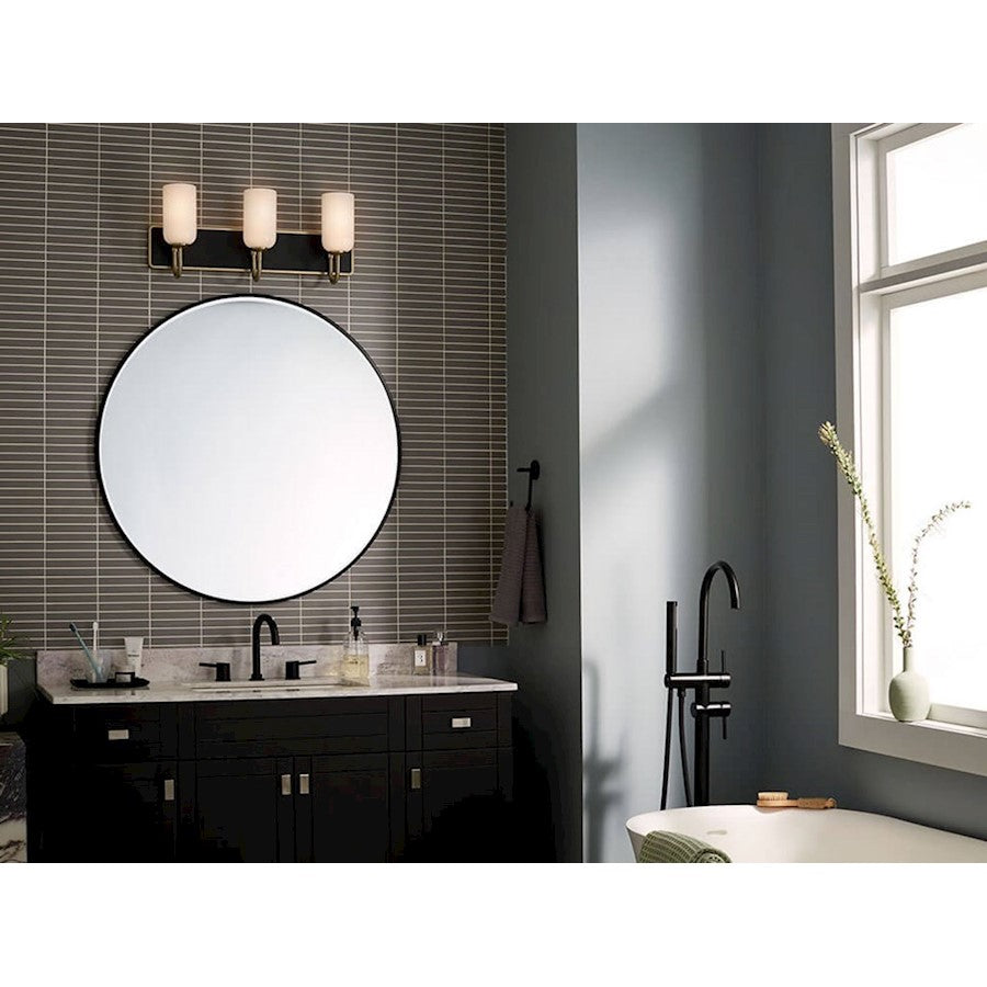 Kichler Solia 24in 3-Light Vanity Light | Champagne Bronze & Black with Opal Glass | Bathroom Vanity Light | Dimmable | Model 55163CPZ