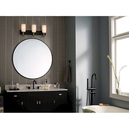 Kichler Solia 24in 3-Light Vanity Light | Champagne Bronze & Black with Opal Glass | Bathroom Vanity Light | Dimmable | Model 55163CPZ