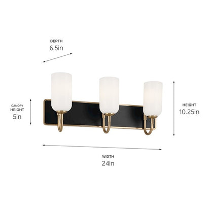Kichler Solia 24in 3-Light Vanity Light | Champagne Bronze & Black with Opal Glass | Bathroom Vanity Light | Dimmable | Model 55163CPZ