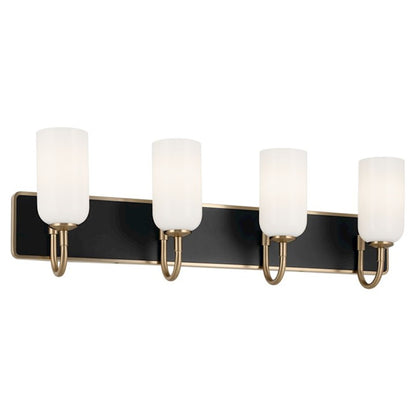 Kichler Solia 32in 4-Light Bathroom Vanity | Modern Champagne Bronze & Black Steel w/ Opal Glass | Damp-Rated Bath Vanity Light | Model 55164CPZ