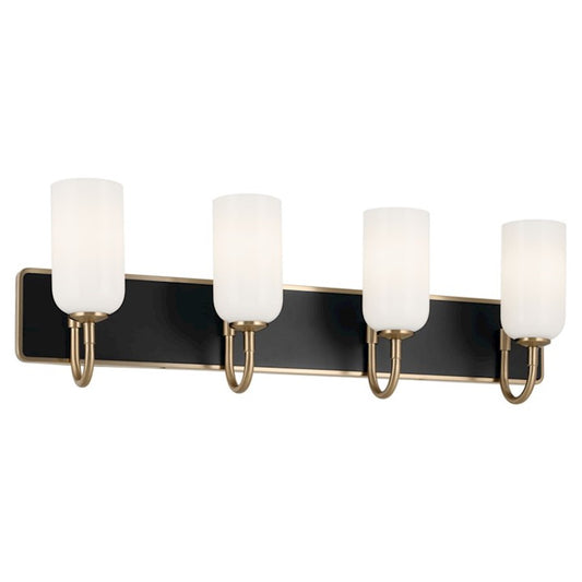 Kichler Solia 32in 4-Light Bathroom Vanity | Modern Champagne Bronze & Black Steel w/ Opal Glass | Damp-Rated Bath Vanity Light | Model 55164CPZ