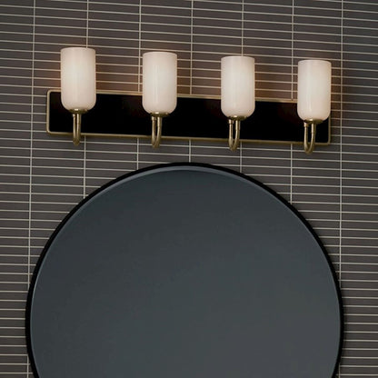 Kichler Solia 32in 4-Light Bathroom Vanity | Modern Champagne Bronze & Black Steel w/ Opal Glass | Damp-Rated Bath Vanity Light | Model 55164CPZ