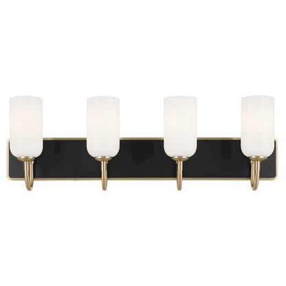 Kichler Solia 32in 4-Light Bathroom Vanity | Modern Champagne Bronze & Black Steel w/ Opal Glass | Damp-Rated Bath Vanity Light | Model 55164CPZ