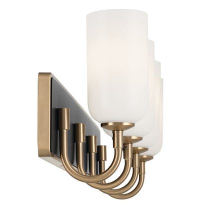 Kichler Solia 32in 4-Light Bathroom Vanity | Modern Champagne Bronze & Black Steel w/ Opal Glass | Damp-Rated Bath Vanity Light | Model 55164CPZ