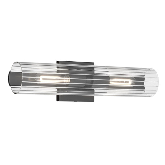 Kichler Jemsa 18in 2-Light Wall Sconce | Modern Black Steel and Clear Fluted Glass | Bathroom & Powder Room | 18 x 4.75 in | Model 55166BK