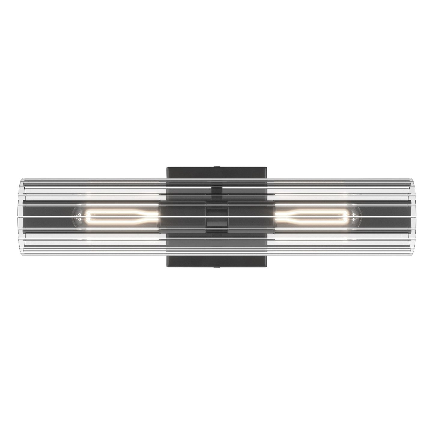 Kichler Jemsa 18in 2-Light Wall Sconce | Modern Black Steel and Clear Fluted Glass | Bathroom & Powder Room | 18 x 4.75 in | Model 55166BK