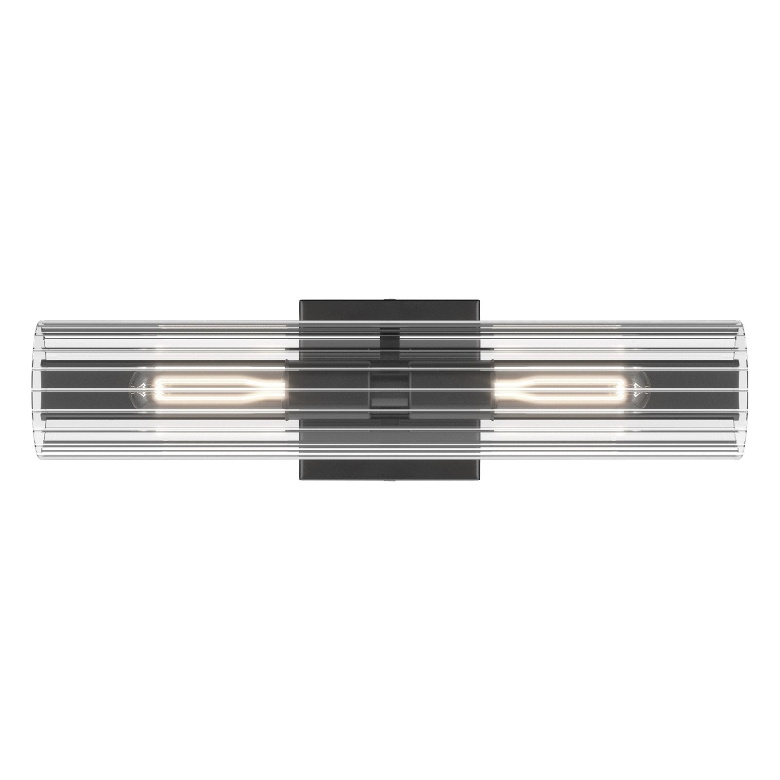 Kichler Jemsa 18in 2-Light Wall Sconce | Modern Black Steel and Clear Fluted Glass | Bathroom & Powder Room | 18 x 4.75 in | Model 55166BK